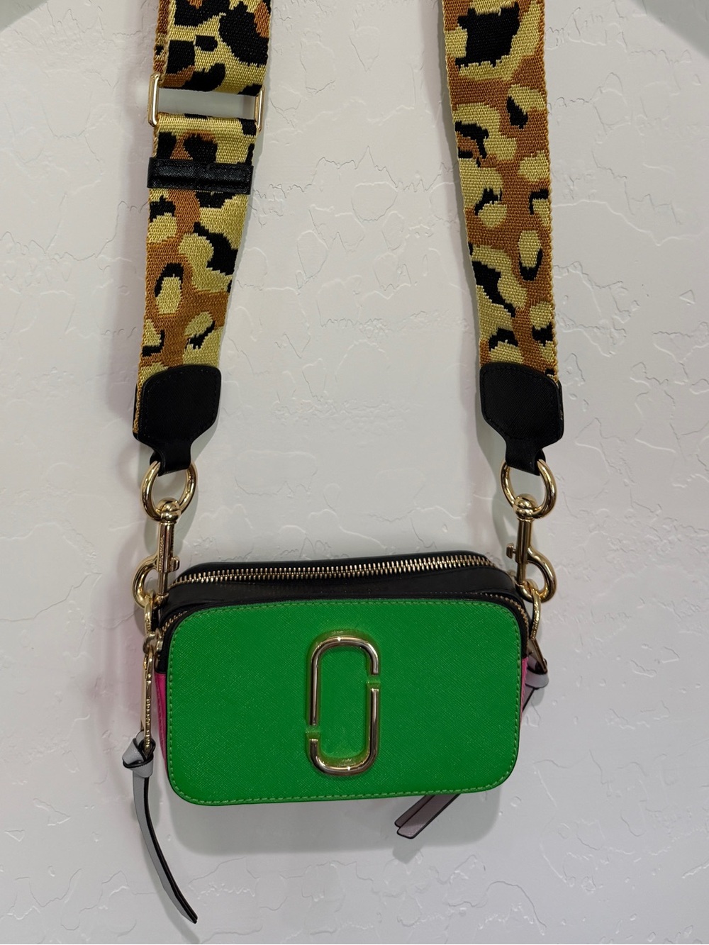 Marc By Marc Jacobs Green Crossbody Camera Bag with Leopard Strap